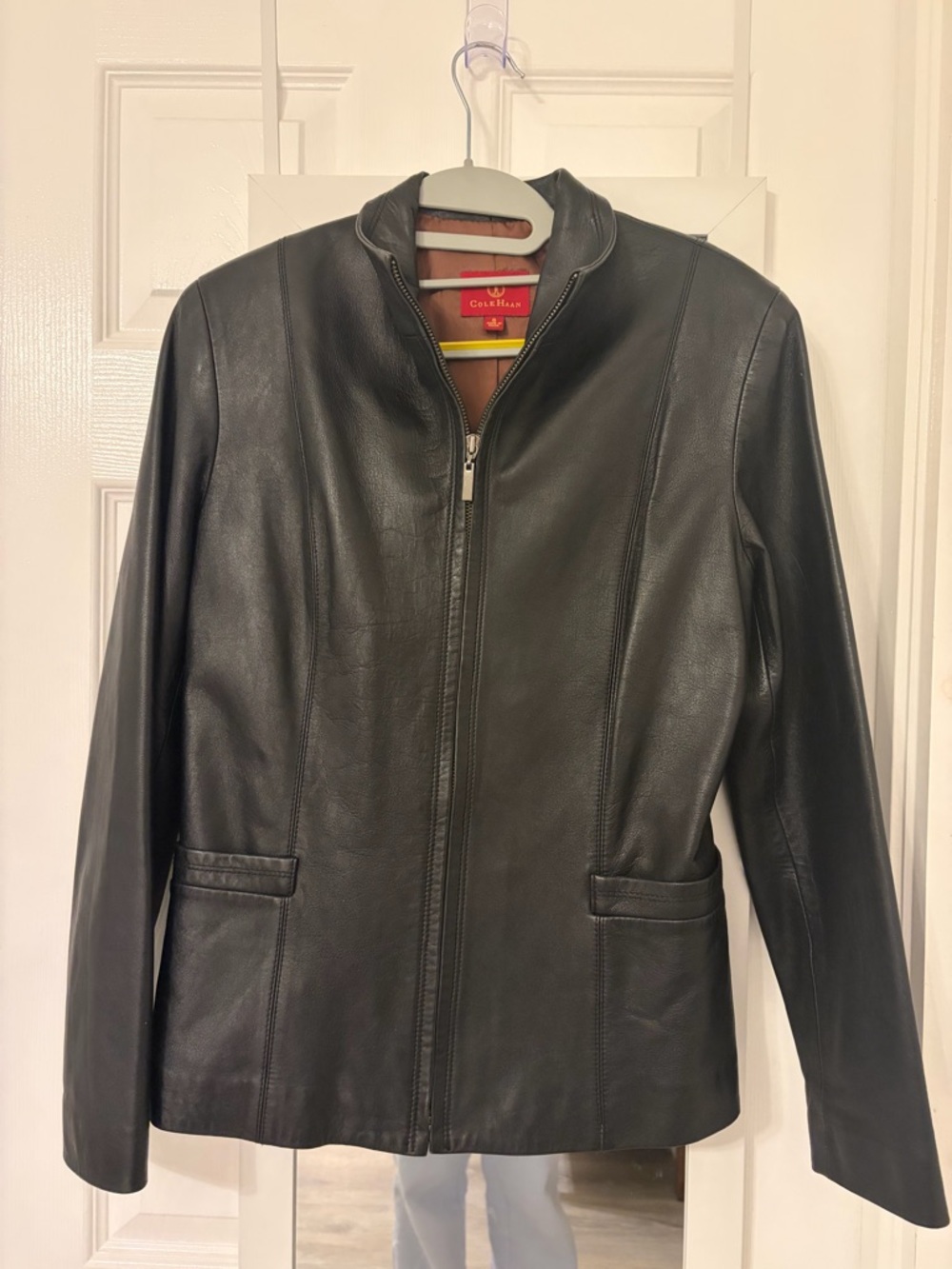 Cole Haan Black Leather Zip-Front Jacket